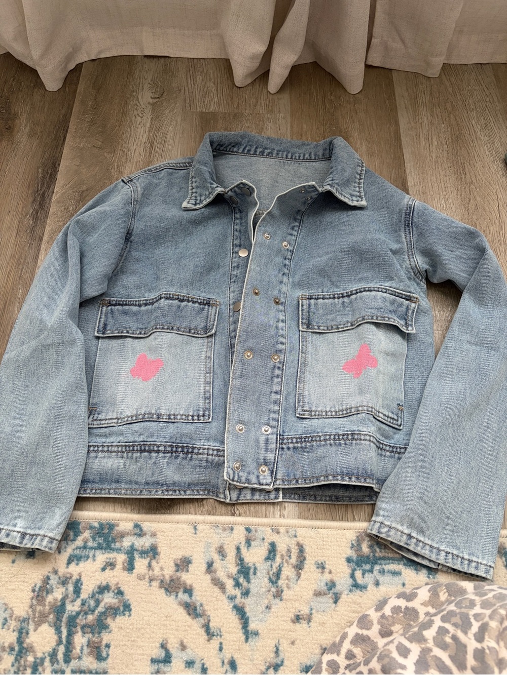 Sorority big/little reveal custom made Denim Jacket with Pink Butterfly Accents